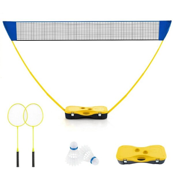 Costway All in 1 Portable Badminton Net Set Outdoor Net Set w/Storage Base Yellow & Blue