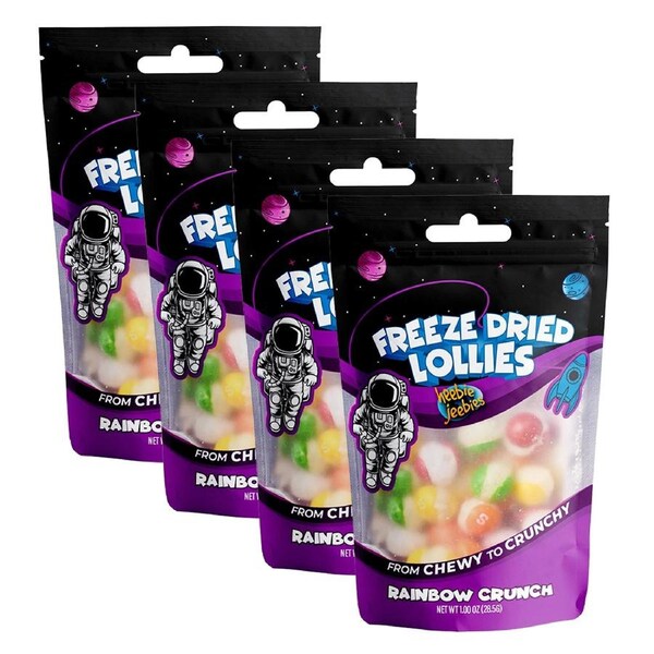 4x Heebie Jeebies 28.5g Freeze Dried Rainbow Crunch Lollies Candy Mini Pack