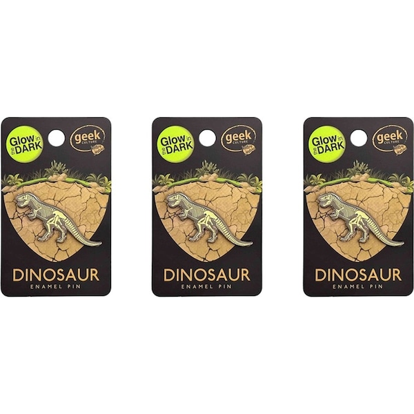 3x Geek Culture Dino Skeleton Glow Enamel Pin Button Badge/Brooch Tyrannosaurus