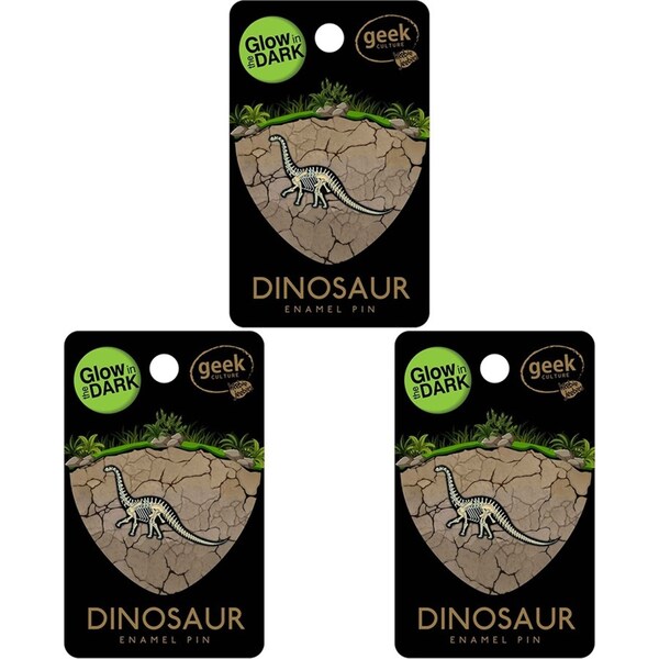 3x Geek Culture Dino Skeleton Glow Enamel Pin Button Badge/Brooch Brachiosaurus