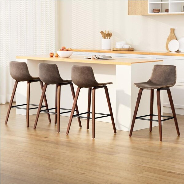 4x Artiss Bar Stools Vintage Leather Wooden