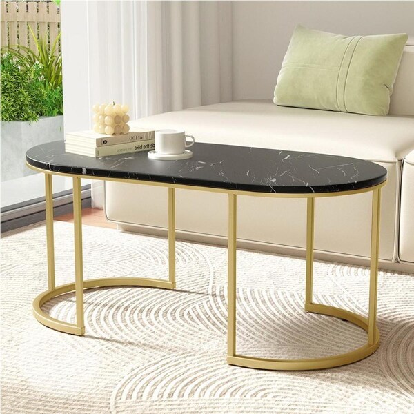 100CM Artiss Coffee Table Marble Effect Black