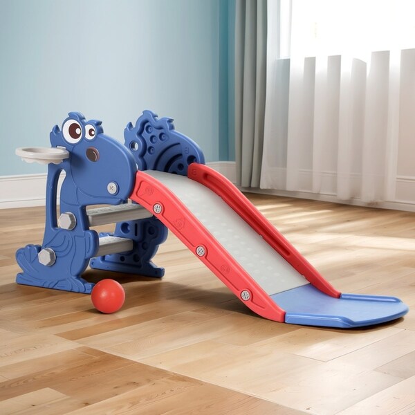 90cm 3-in-1 Keezi Kids Slide Set Basketball Hoop Outdoor Playground Toy Dragon Blue