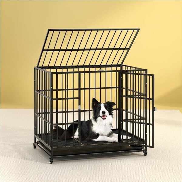 95cm x 65cm x 85cm i.Pet Dog Cage Crate Large Puppy Anti-Bite Pet Kennel Wheels w/Tray Metal 37''