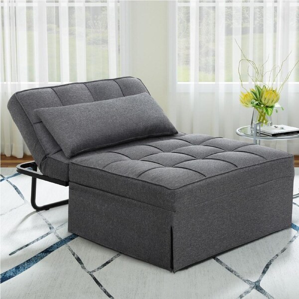 1x Artiss Sofa Bed Ottoman 4-in-1 Couch Linen Grey