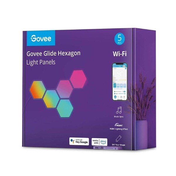 5pc Govee RGBIC Hexagon Glide Smart Light Panels Wall-Mount Set