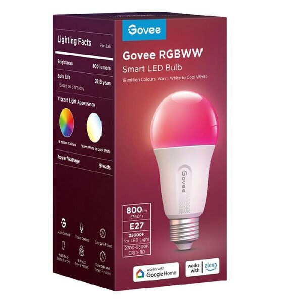 Govee RGBWW WiFi/Bluetooth Smart LED Light Bulb Voice Control E27