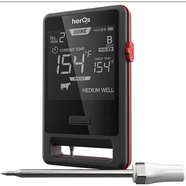 HerQs Pin Pro Digital Meat Thermometer w/ Probes Bluetooth/WiFi BLK