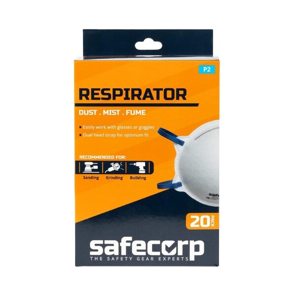 20pc Safecorp P2 Dust Masks Protective Pollution Face/Mouth Covering PPE White