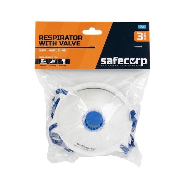 3pc Safecorp P2 Valve Dust Masks Protective Pollution Face/Mouth Cover PPE White