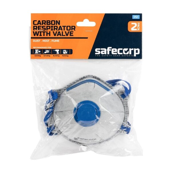 2pc Safecorp P2 Valve Dust Masks Protective Pollution Face/Mouth Cover PPE White