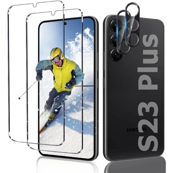 [2 +2 Pack] Galaxy S23+/S23 Plus Screen Protector and Camera Protector 3D Full Coverage 9H Hardness Tempered Glass for Samsung Galaxy S23 Plus 5G (6.6")