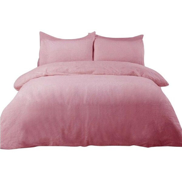 Soft Warm Bedroom Sleeping Doona Quilt Teddy Bear Fleece - Blush King Single