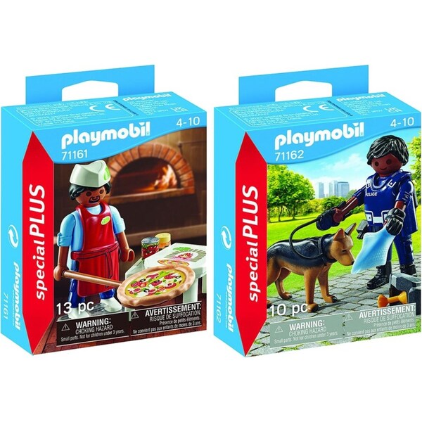 Playmobil Pizza Baker And Policeman with Sniffer Dog Childrens Toy Playset 4+