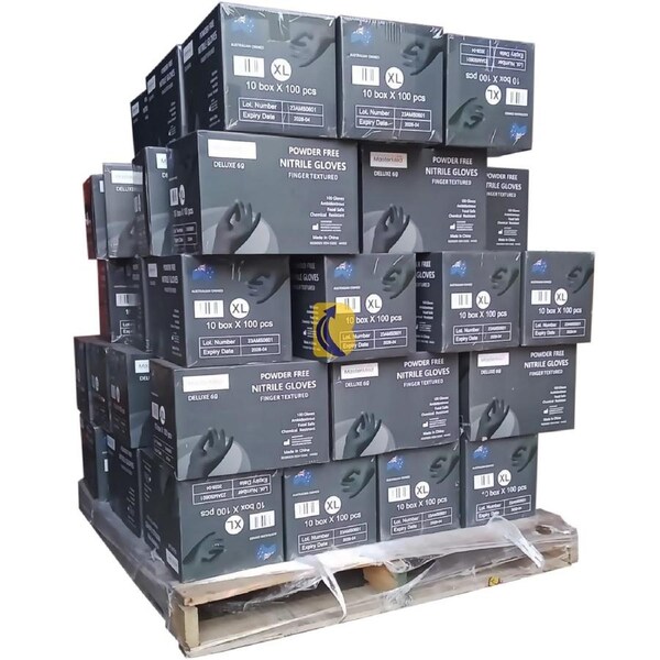1 Pallet Mastermed Deluxe Black Nitrile Gloves 6g / Powder Free Latex free / 840 Boxes of 100pcs - Medium