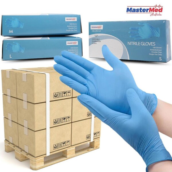 1 Pallet Mastermed Deluxe Blue Nitrile Gloves 6g / Powder Free Latex free / 840 Boxes of 100pcs - Large