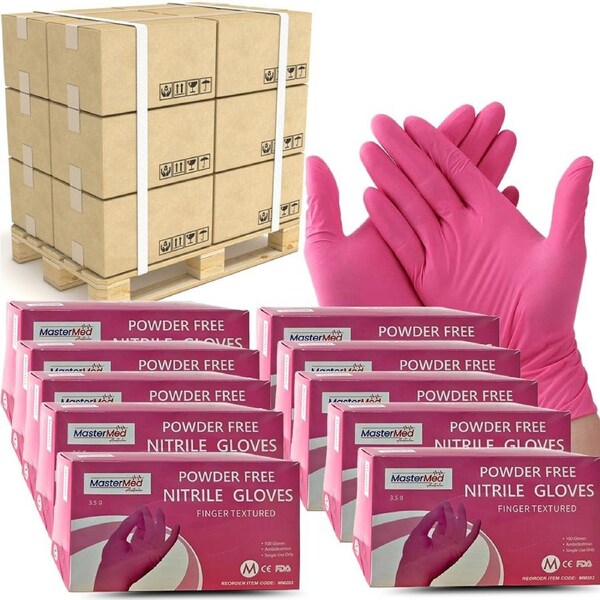 1 Pallet Mastermed Pink Nitrile Gloves 3.5g / Powder Free Latex free / 840 Boxes of 100pcs - Medium