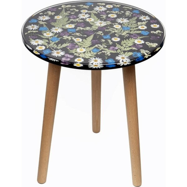 Leni Handcrafted Round Resin Side Table Tranquil Garden Black 40x40x51.5cm