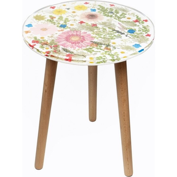 Leni Handcrafted Round Resin Side Table Barbeton Daisy White 40x40x51.5cm
