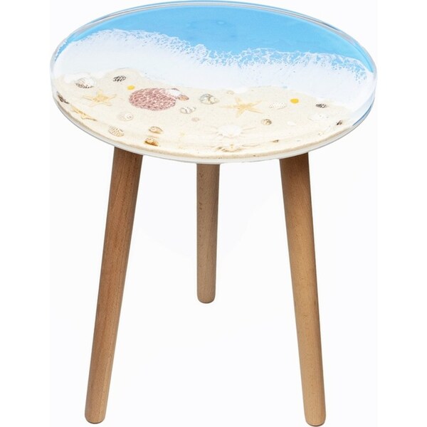 Leni Handcrafted Round Resin Side Table Shell Beach Themed 40x40x51.5cm