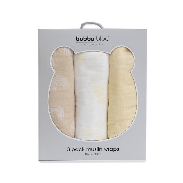 3pc Bubba Blue Nordic Baby/Childrens Muslin Blanket Wrap, Vanilla/Latte