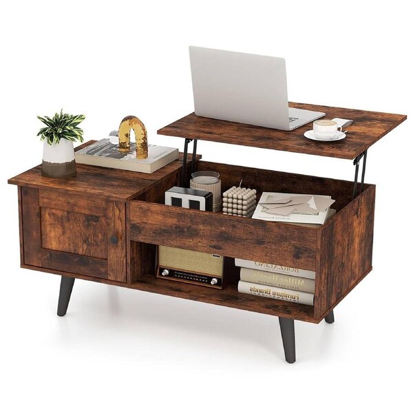Costway Lift-Top Coffe Table Wooden Coffee Table Hidden Storage Cabinet Coffee