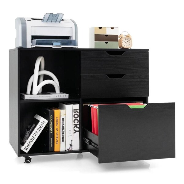 Costway 3 Drawer Mobile Filing Cabinet Rolling File Cabinet Storage Cabinet Home Office Black
