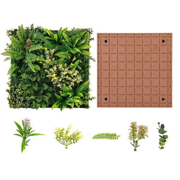 Costway Artificial Foliage Wall Art Indoor Outdoor Faux Plant Wall Decoration Greenery Hedge Balcony Green
