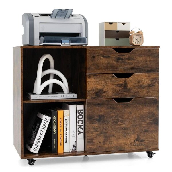 Costway 3 Drawer Mobile Filing Cabinet Rolling File Cabinet Storage Cabinet Home Office Coffee
