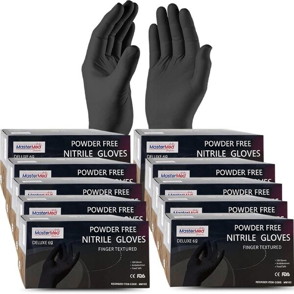 10 X 100pcs Mastermed Large Black Nitrile Gloves 6g / Powder Free / Heavy Duty