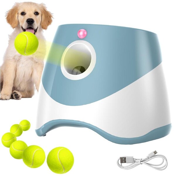 Advwin Automatic Dog Ball Launcher Thrower with 6 Tennis Balls Throwing Machine Indoor Outdoor