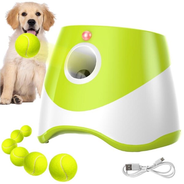 Advwin Automatic Dog Ball Launcher Throwing Machine with 6 Tennis Balls Thrower Interactive Dog Toys