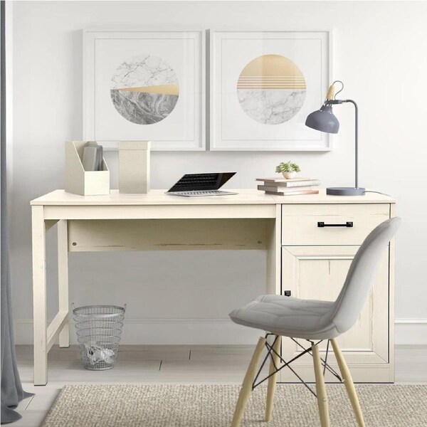 Graham Desk Ivory 120cm 1 Drawer and Cabinet Farmhouse Writing Desk With Reversible Orientation