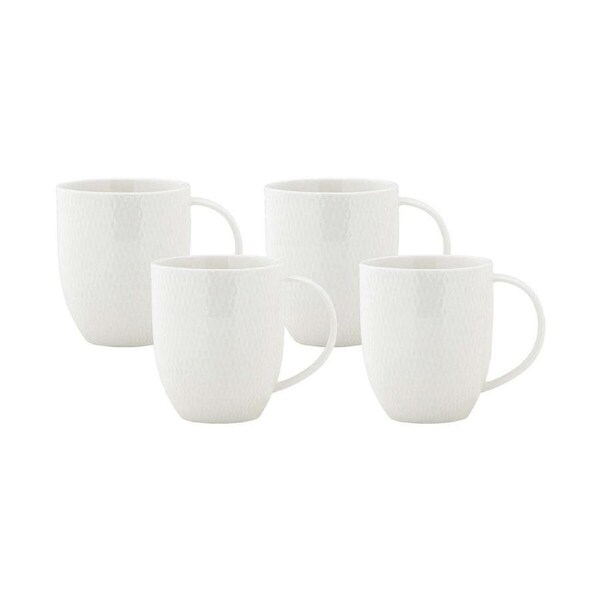 4pc Maxwell & Williams White Basics Diamonds 370ml Coupe Coffee Mug Cup w/Handle