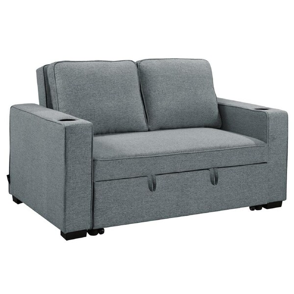Sarantino Hoffman Linen Sofa Bed with Cushions & Cup Holders Airforce Blue