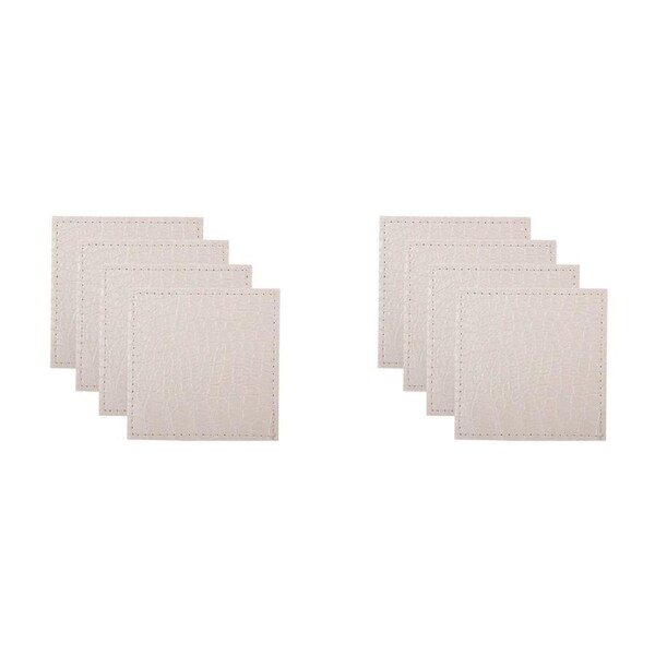 2x 4PK Maxwell & Williams Table Accents Leather-Look Cowhide Coaster 10cm White