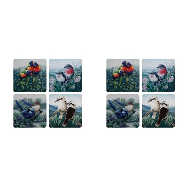 2x 4PK Maxwell & Williams Birds of Aus KC 10yr Anniversary Coaster 10.5cm Asst