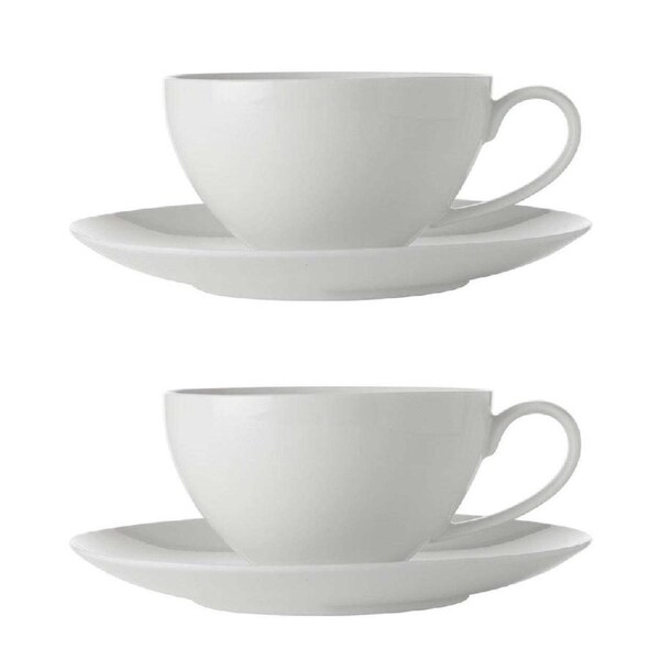 2x Maxwell & Williams White Basics 400ml Coupe Breakfast Cup & Saucer Porcelain