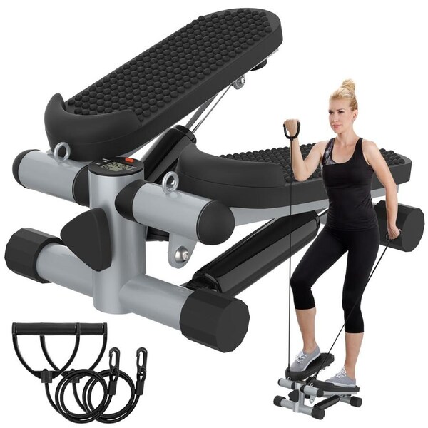 Advwin Mini Stepper Aerobic Fitness Stair Step Workout Machine with LED Display and Elastic Rope