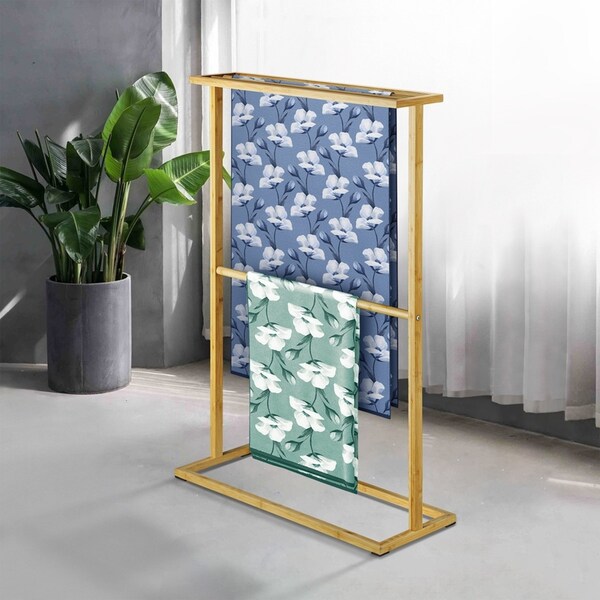 ACA 2-Tier Bamboo Freestanding Towel Rack Holder Storage Shelf 95cm Height for Bathroom