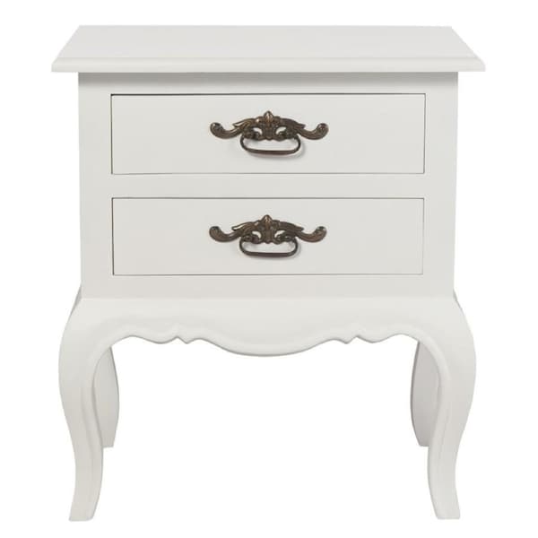 French Provincial 2 Drawer Side Table - White