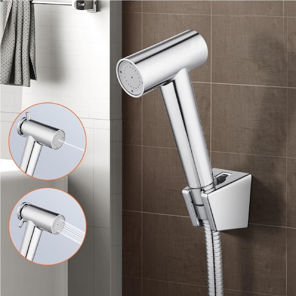 Chrome 2 Functions Handheld Douche Bidet Toilet Spray Jet Shattaf Kit 1.2m Hose