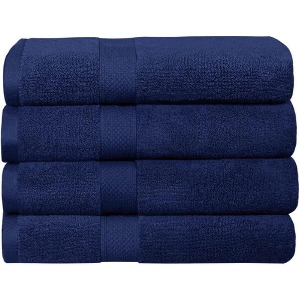 LINENOVA 650GSM 100% Cotton Bath Towels Set- 4 Pack - Navy