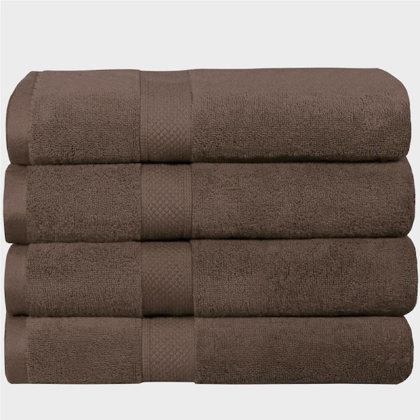 LINENOVA 650GSM 100% Cotton Bath Towels Set- 4 Pack - Chocolate Brown