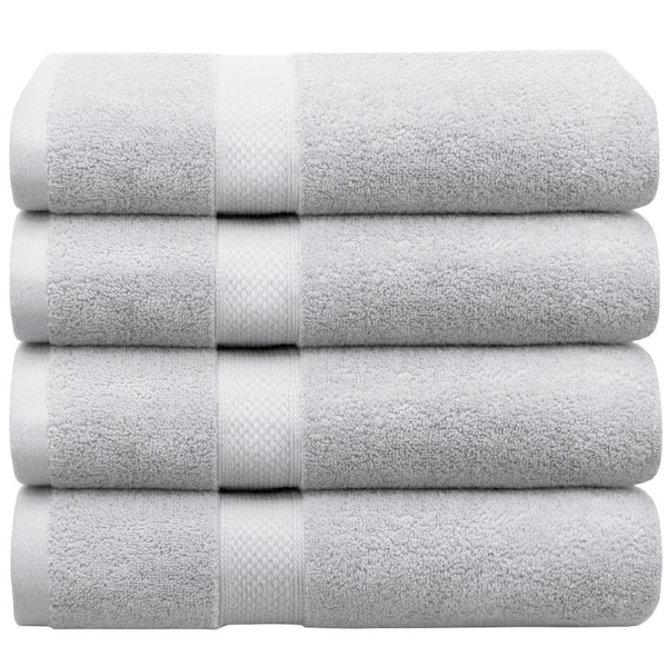 LINENOVA 650GSM 100% Cotton Bath Towels Set- 4 Pack - Silver Grey