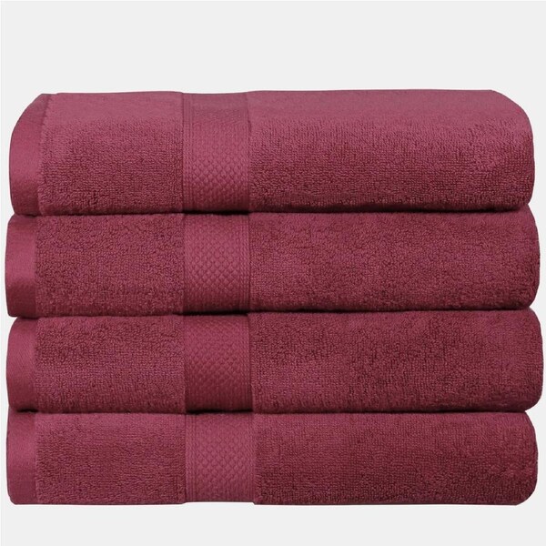 LINENOVA 650GSM 100% Cotton Bath Towels Set- 4 Pack - Burgundy