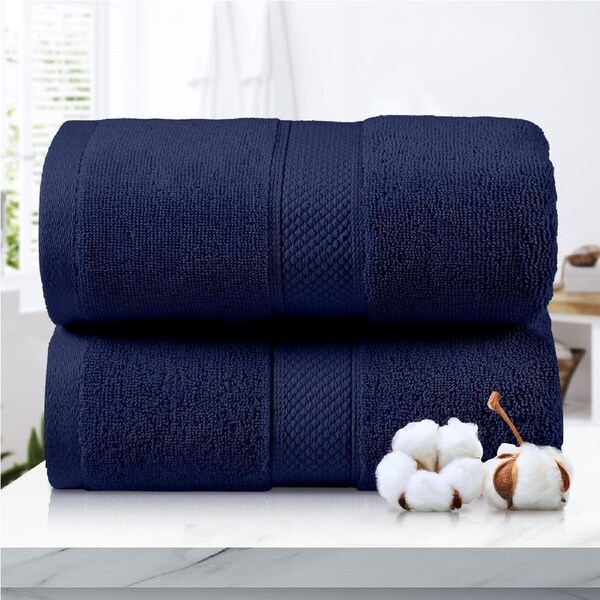 LINENOVA 100% Cotton Bath Sheets Towels Set 90x180 cm - 650GSM - 2 Pack - Navy