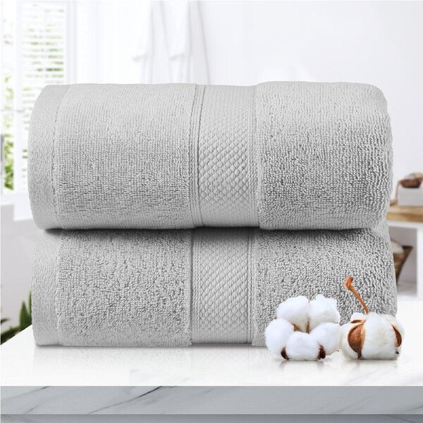 LINENOVA 100% Cotton Bath Sheets Towels Set 90x180 cm - 650GSM - 2 Pack - Silver Grey