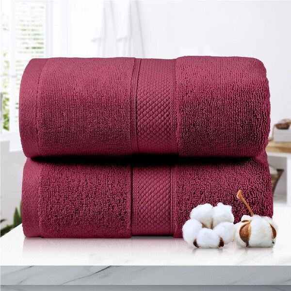 LINENOVA 100% Cotton Bath Sheets Towels Set 90x180 cm - 650GSM - 2 Pack - Burgundy