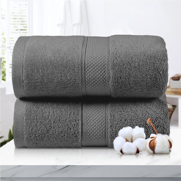 LINENOVA 100% Cotton Bath Sheets Towels Set 90x180 cm - 650GSM - 2 Pack - Charcoal